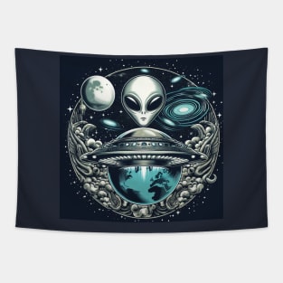 Grey Aliens in a UFO Tapestry