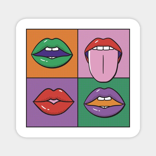 Pop Art Mouths Painting Magnet by ExelanArt