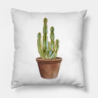 Hand painted Watercolor Cactus in Terracotta pot Pillow