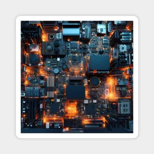 Cyber Circuit Cityscape Magnet