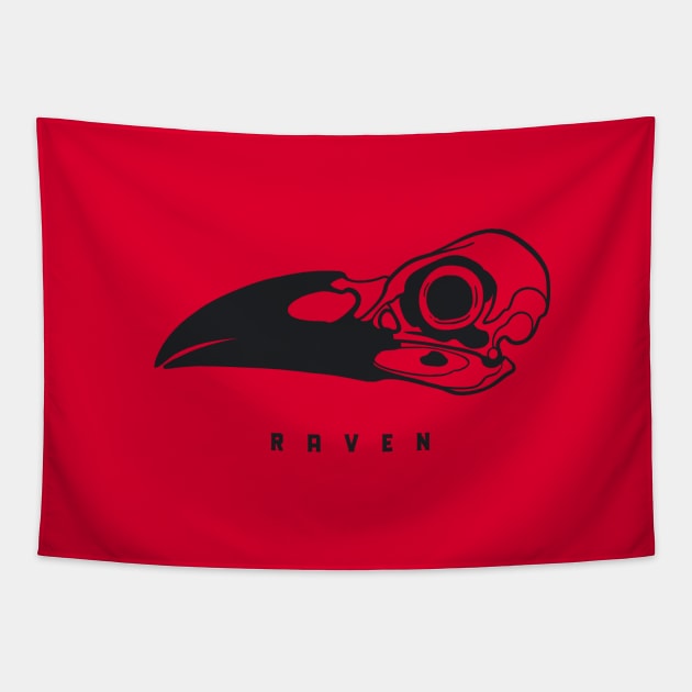 Silhouette of raven's skull  in black ink Tapestry by croquis design