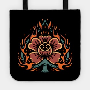 flaming rose tattoo Tote