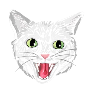 White cat hissing (green eyes) T-Shirt