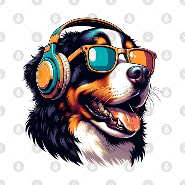 Grinning Bernese Mountain Dog as Smiling DJ in Sunglasses by ArtRUs