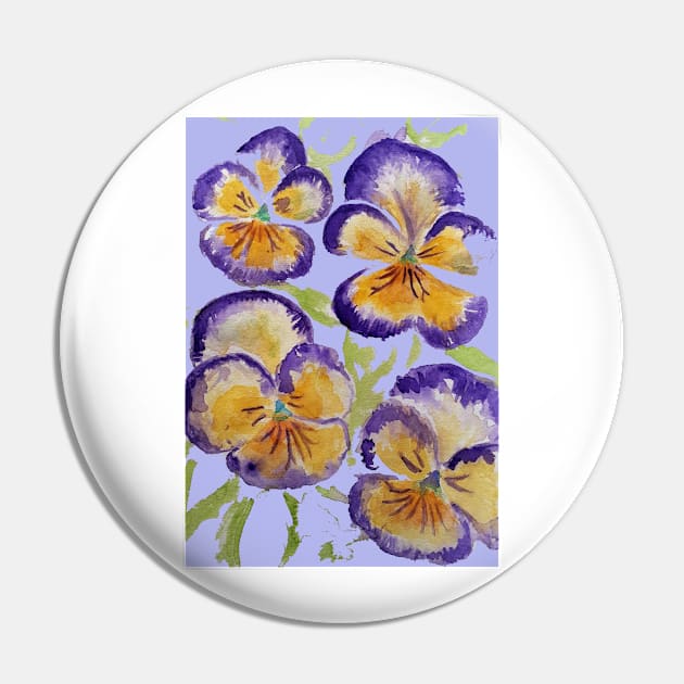 Viola Watercolor Purple Floral Pattern on Lavender Purple Pin by SarahRajkotwala