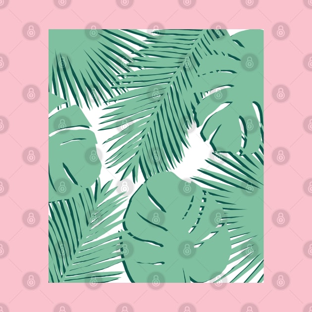 Tropical, Palm Leaves, Monstera Leaves on White by OneThreeSix