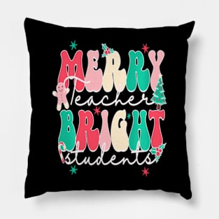Groovy Merry Teacher Bright Student Christmas Teaching Pillow