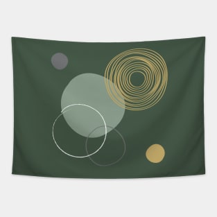 Japandi Circles II, Grey, Green and Yellow Tapestry