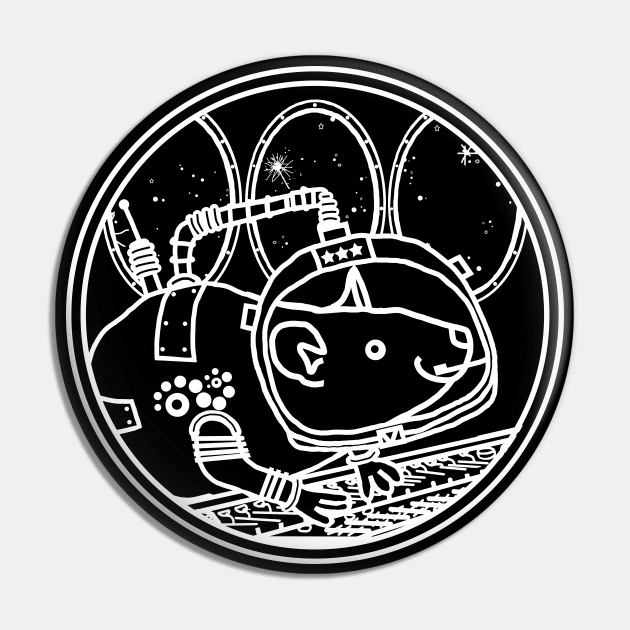 White Line Spaceman Rat in Spaceship Pin by ellenhenryart