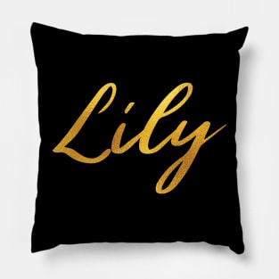 Lily Name Hand Lettering in Faux Gold Letters Pillow