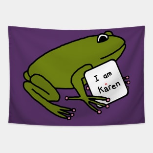 Green Frog with a Sign Karen Memes Tapestry