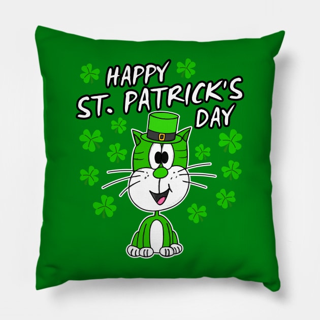 Happy St. Patrick's Day 2022 Cat Leprechaun Funny Pillow by doodlerob