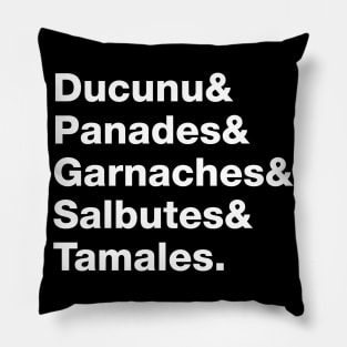 Belizean Specialty Food List in White Text Pillow