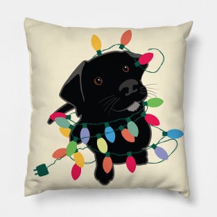 Puppy With Christmas Lights Pillow