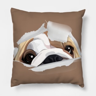 Cute Bulldog Hiding Design Pillow