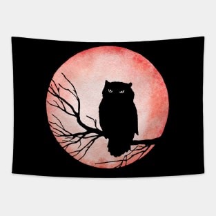 Scary Vintage Owl and Blood Red Moon Tapestry