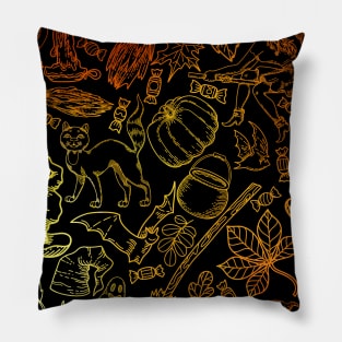 Orange Halloween Themed Pattern Pillow