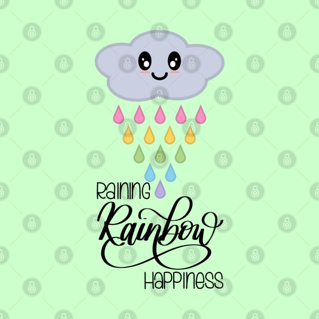 Raining Rainbow Happiness Kawaii Cute Rain Cloud in Green by Kelly Gigi