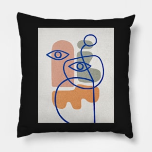 Blue line art Abstract shapes Mid century art print Pillow