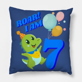 7th Birthday Child Kid Dino Dinosaur ROAR Pillow