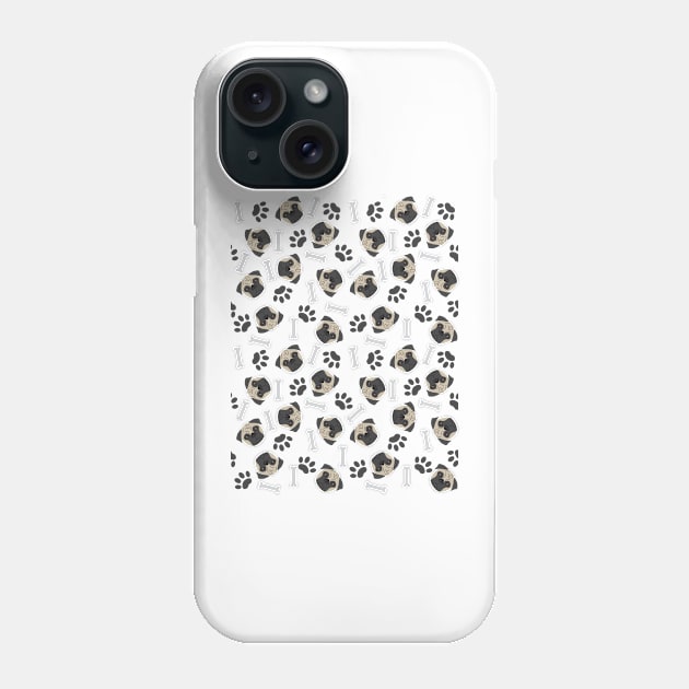Pug, paw and bones pattern Phone Case by sigdesign