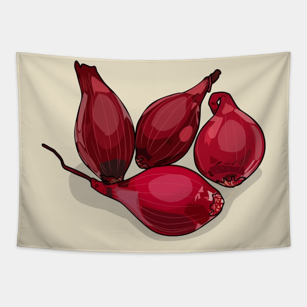 Shallot cartoon illustration Tapestry by Miss Cartoon