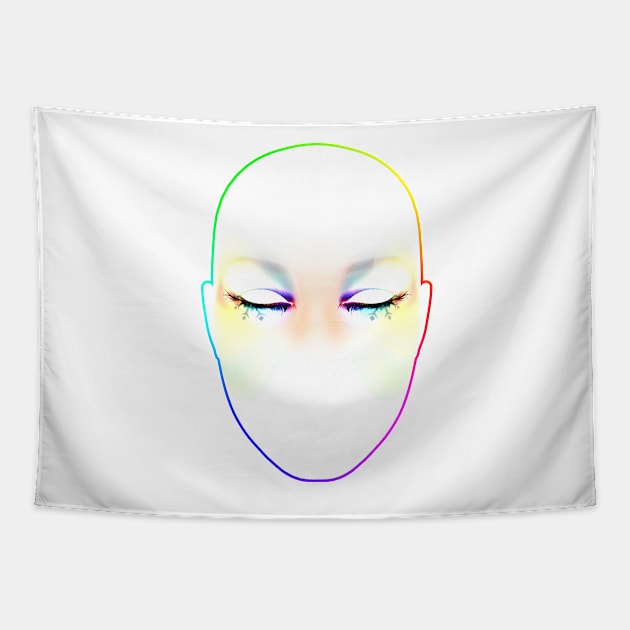 Watercolor Face (Rainbow Border) Tapestry by discomethlab