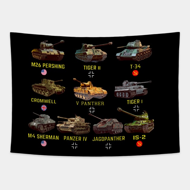 Top 10 WW2 Tanks Tapestry by F&L Design Co.