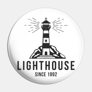 Lighthouse vintage textured logo. Trendy t-shirt design. Pin