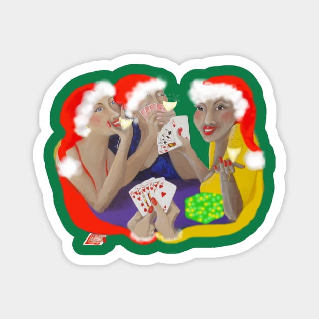 Christmas Lady Card Players Magnet by Annie18c