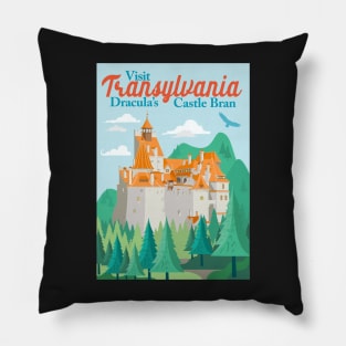 Travel Poster Transylvania, Bran castle, Dracula 1 Pillow