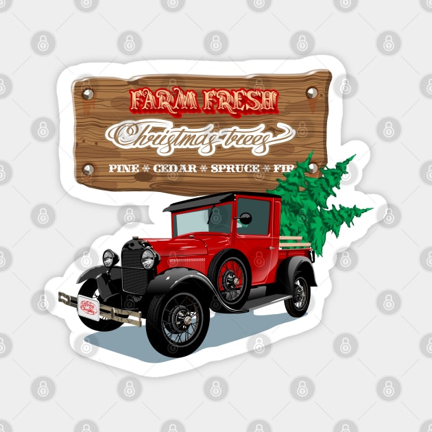 Farm Fresh Christmas Trees retro poster Magnet by Mechanik