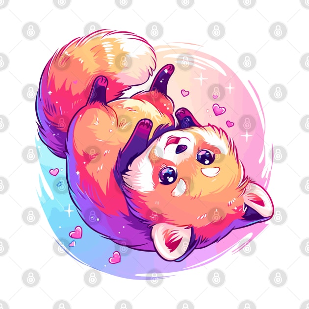 Happy young red panda with vivid colors by etherElric