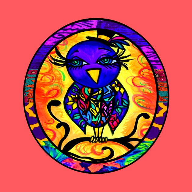 Purple Floral Bird Oval by artbyomega
