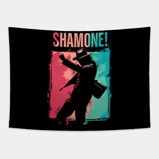 Shamone! - Icon Silhouette - Teal, Red and Black Backdrop - Pop Music Tapestry