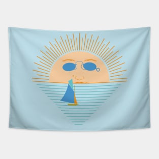 Vintage Sun Face Sunglasses Sea Boat Sailing Summer Tapestry