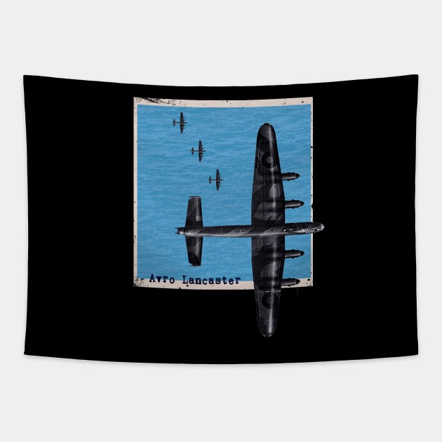 Avro Lancaster Bomber Airplane WW2 over the sea Tapestry by Jose Luiz Filho