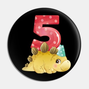 5th Birthday Cute Little Dinosaur Pin