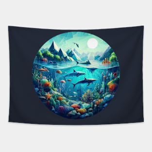 Low Poly Underwater Scene Full of Life Tapestry