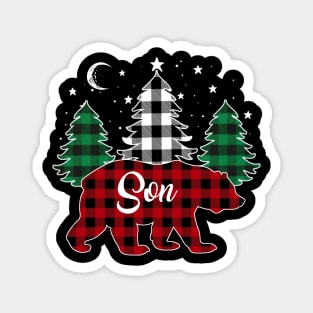 Son Bear Buffalo Red Plaid Matching Family Christmas Magnet