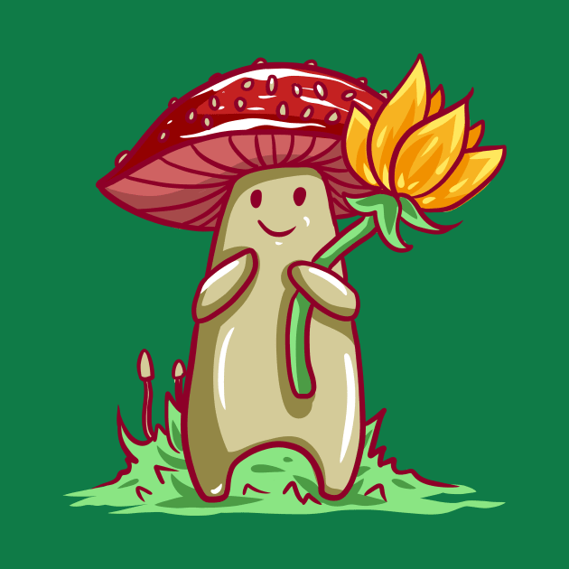 Mushie Gift - Cartoon Cute Mushroom Character Drawing Illustration by Manfish Inc.