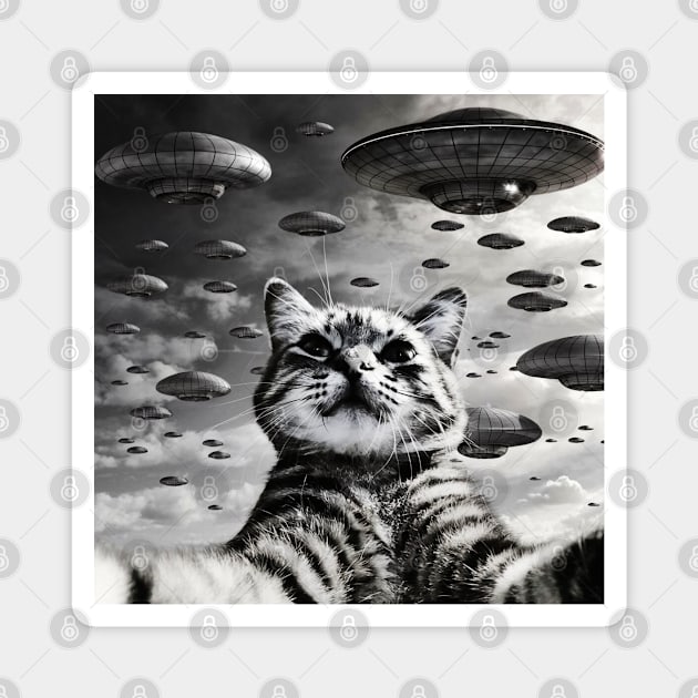 Selfie of Funny Cat And Aliens UFO 2 Magnet by Megadorim