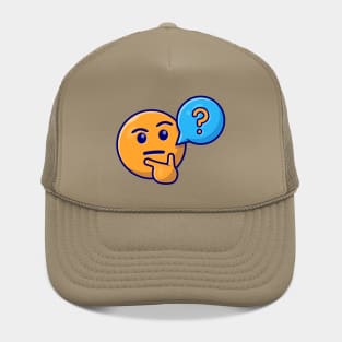 Thinking and Confusing Face Emoticon with Question Speech Bubble Cartoon Vector Icon Illustration Hat