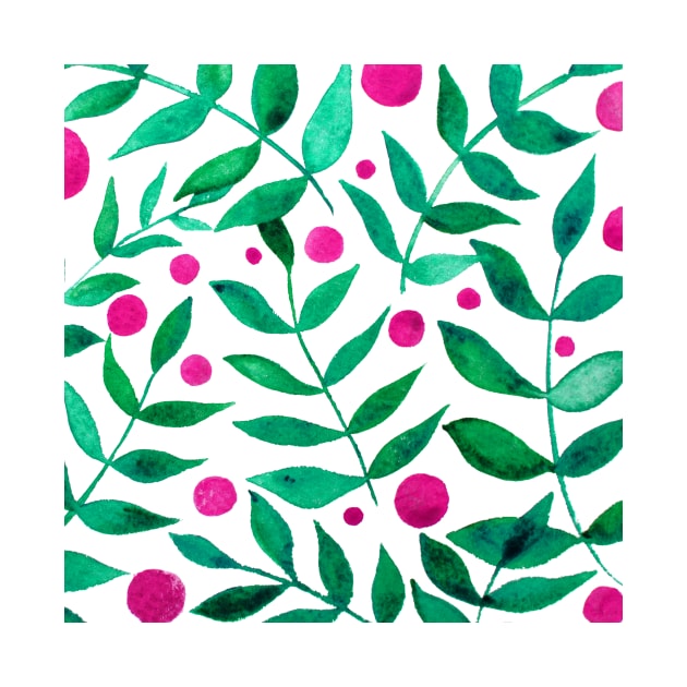 Watercolor branches and berries - green and pink by wackapacka