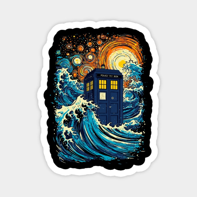 The great kanagawa wave and the tardis Magnet by Virhayune