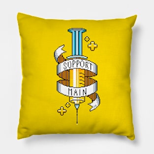 Support Main Gamer Yellow Pixel Art Syringe Pillow