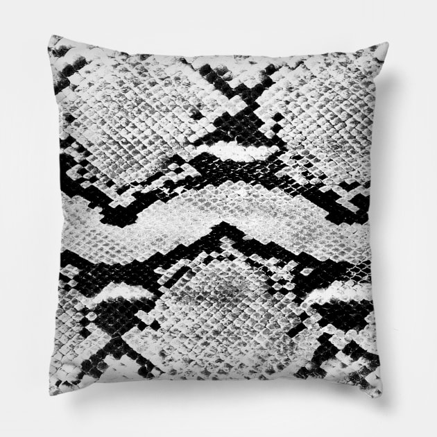 Snake Skin Pattern in Black and White Pillow by Sandra Keller