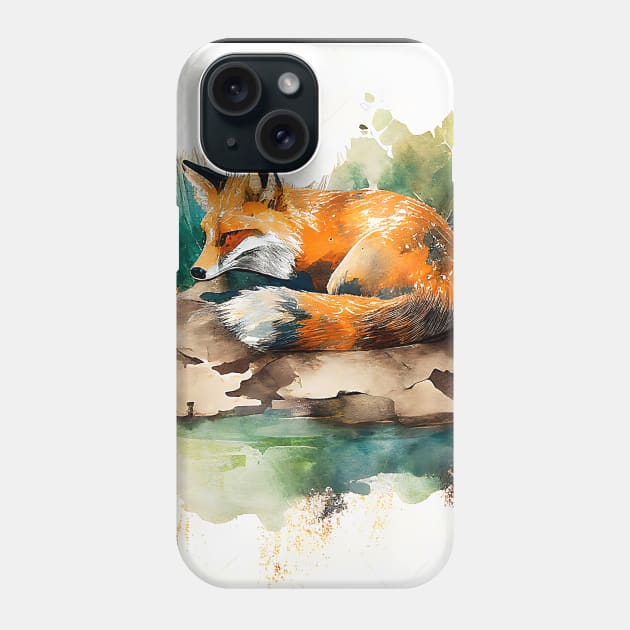 Sleepy Red Fox Watercolor Phone Case by The Art Mage