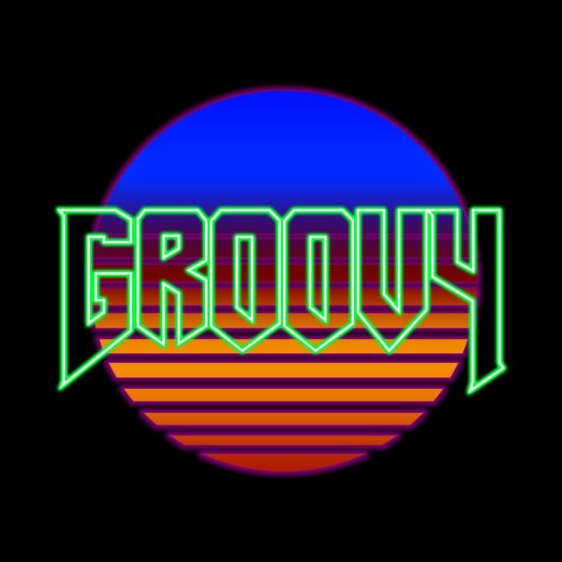 Groovy Doom Vaporwave Outrun Sun by DeanoSauruz