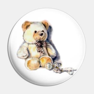 Teddy bear with new year glass tree decor Pin